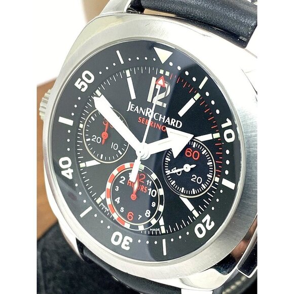 Jean Richard Men's Watch Sebring 25030 Swiss Automatic Black Dial Leather Band - Picture 1 of 13